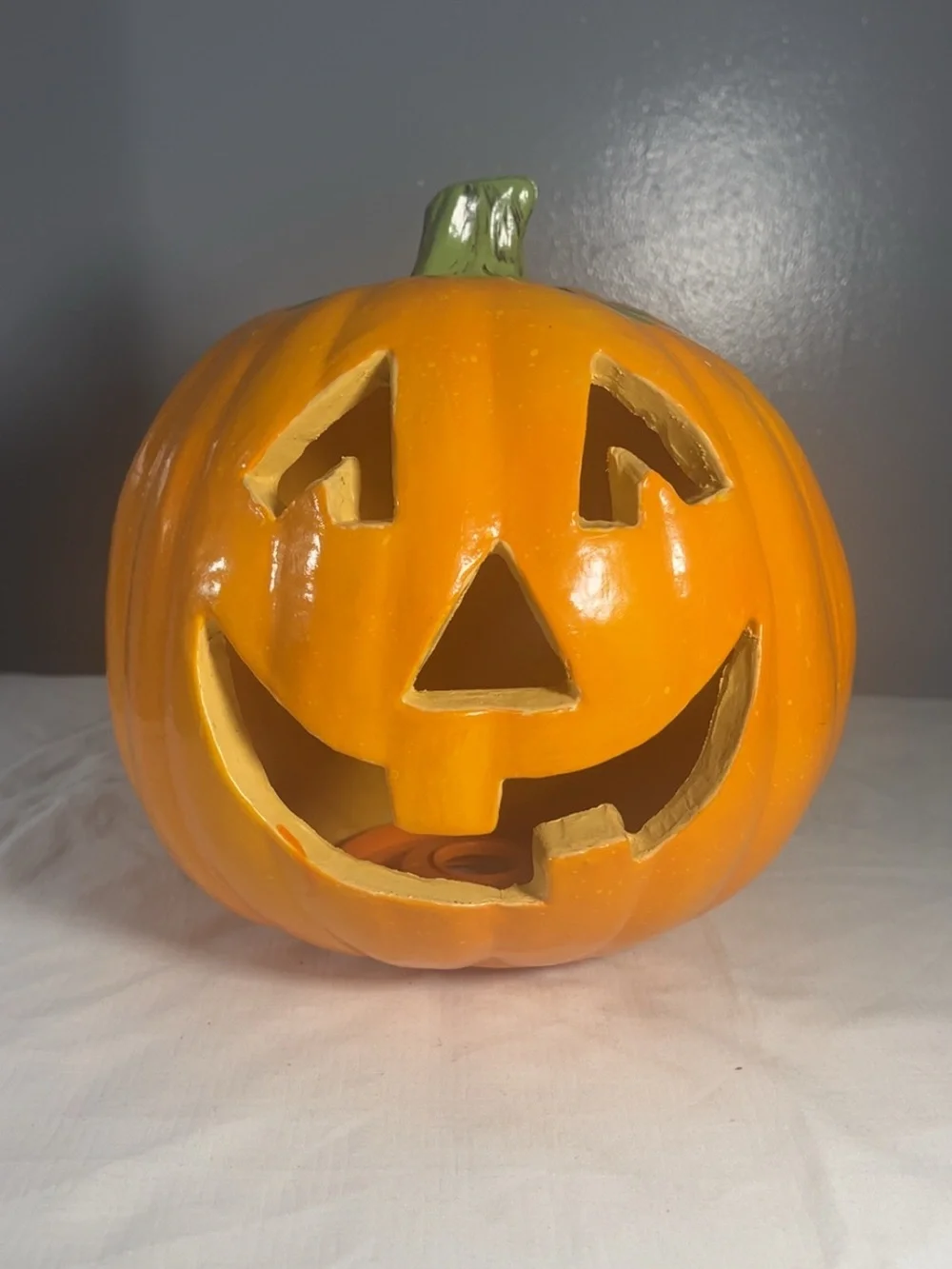 Orange Ceramic Jack-O'-Lantern Pumpkin Décor